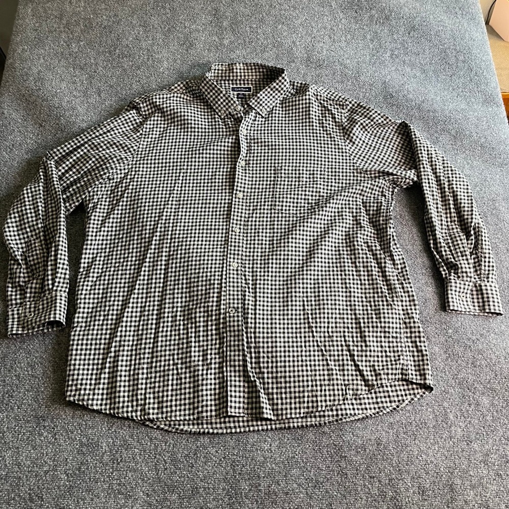 Club Room Mens 3XL Gingham‎ Check Button Down Shirt Black White Long Sleeve